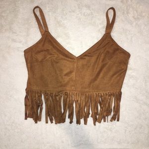 NWT Camel Fringe Cropped Top Large